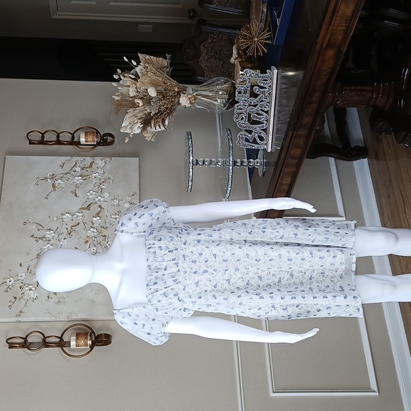 Free People Women's Sugar And Spice Milkmaid Mini Blue Floral Dress. Size L - Picture 12 of 17